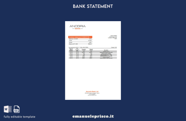 modello word di estratto conto bancario di Cipro Ancoria in stile verificato